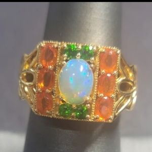 R359  Gold Multi-color Opal, Chrome, Fire Opal Ring